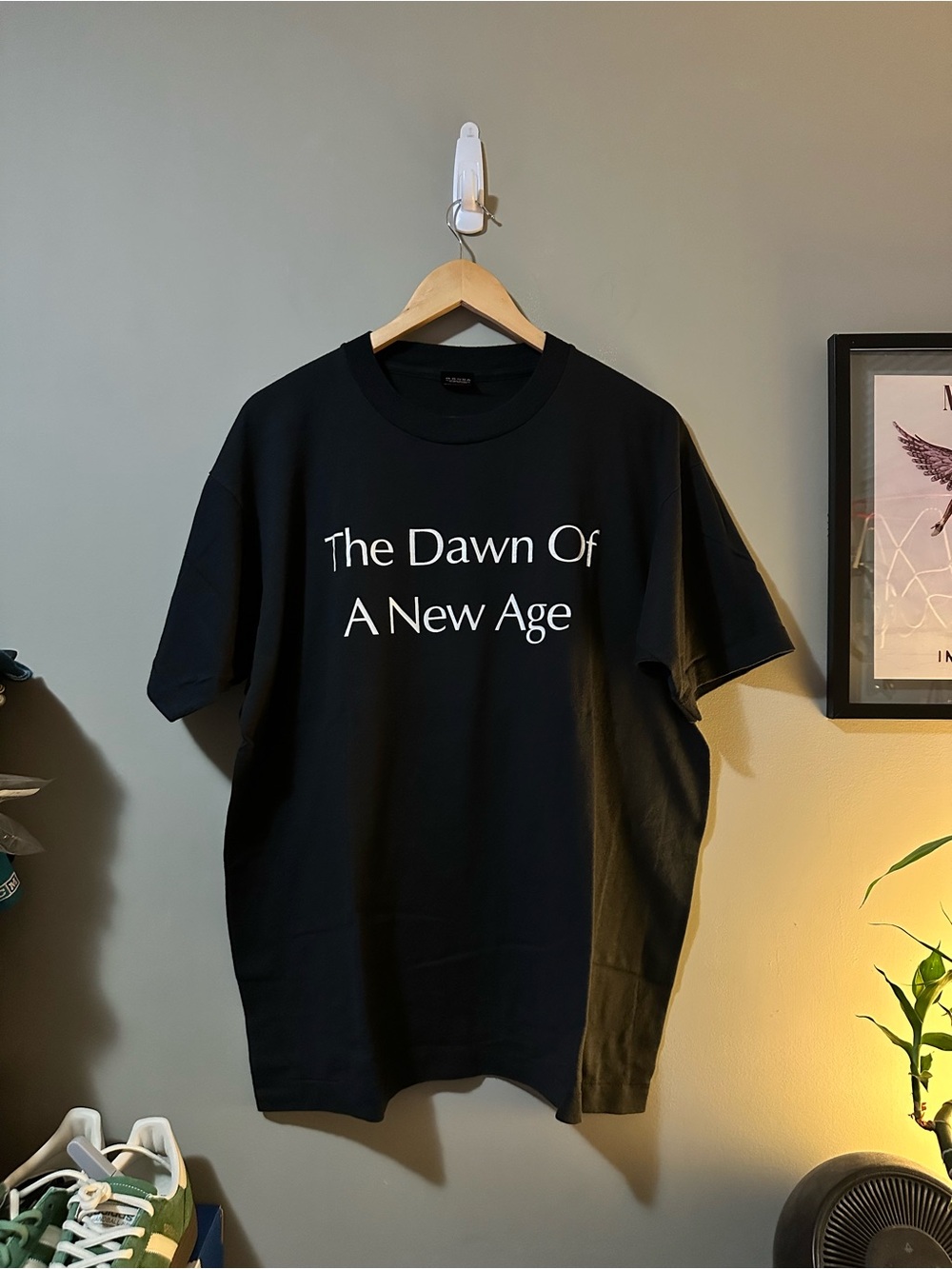 Vintage Screen Stars Black Graphic Tee with White 'The Dawn Of A New Age' Text